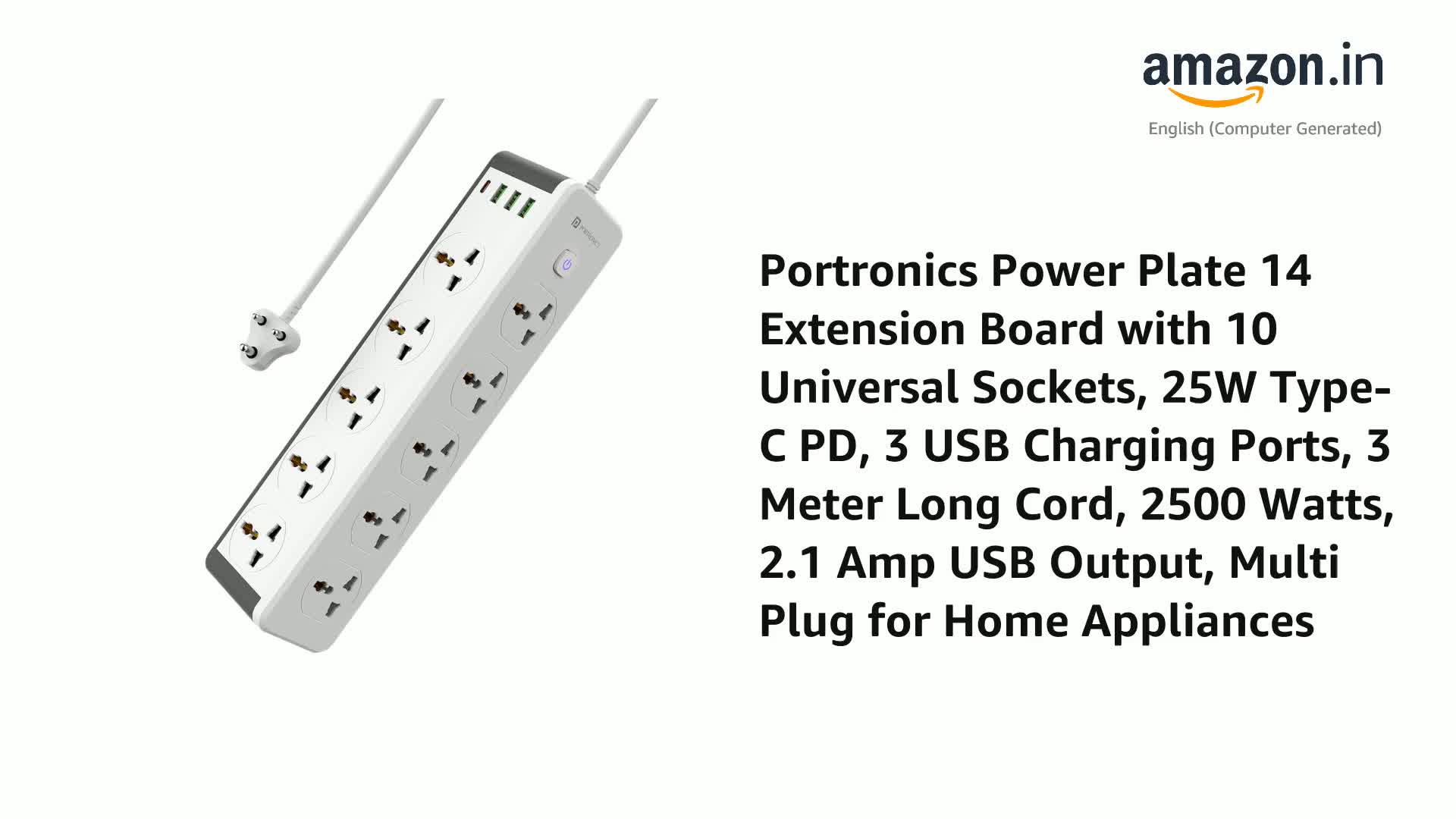 Portronics Power Plate 14 Extension Board with 10 Universal